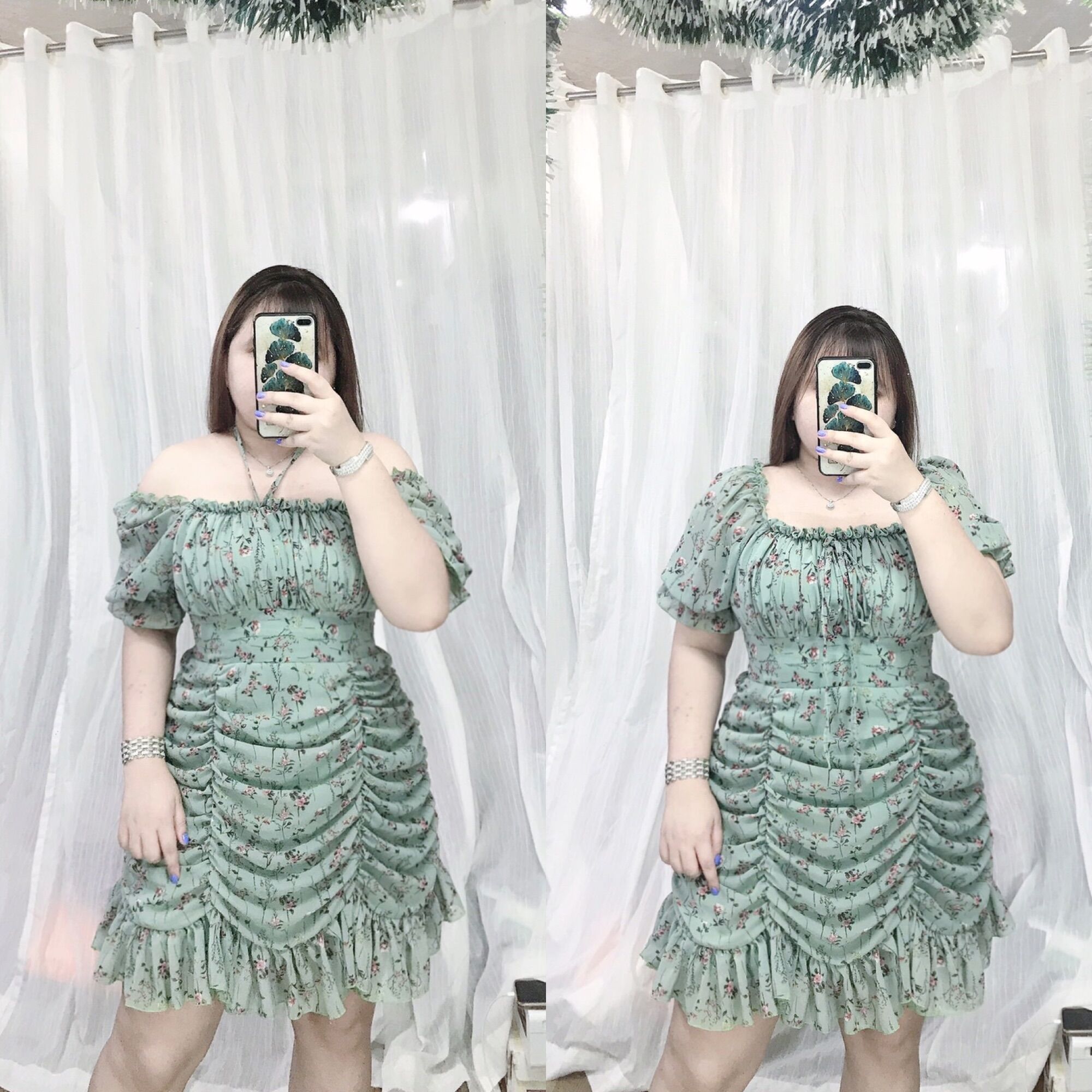 [Bigsize 65-90kg] Đầm voan phom nhún