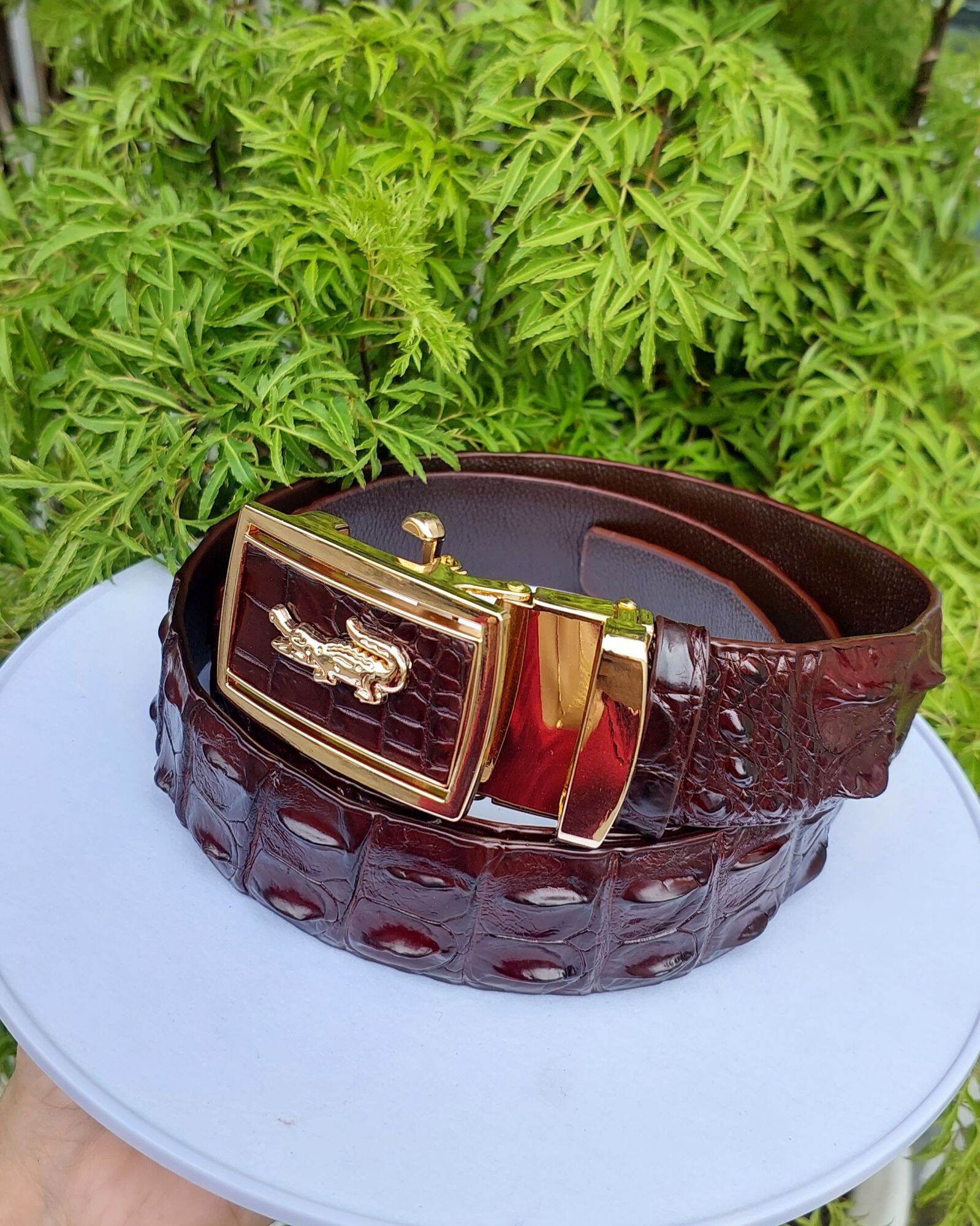 thắt lưng da cá sấu thật dây liền cai 4cm chất da cá tươi xịn