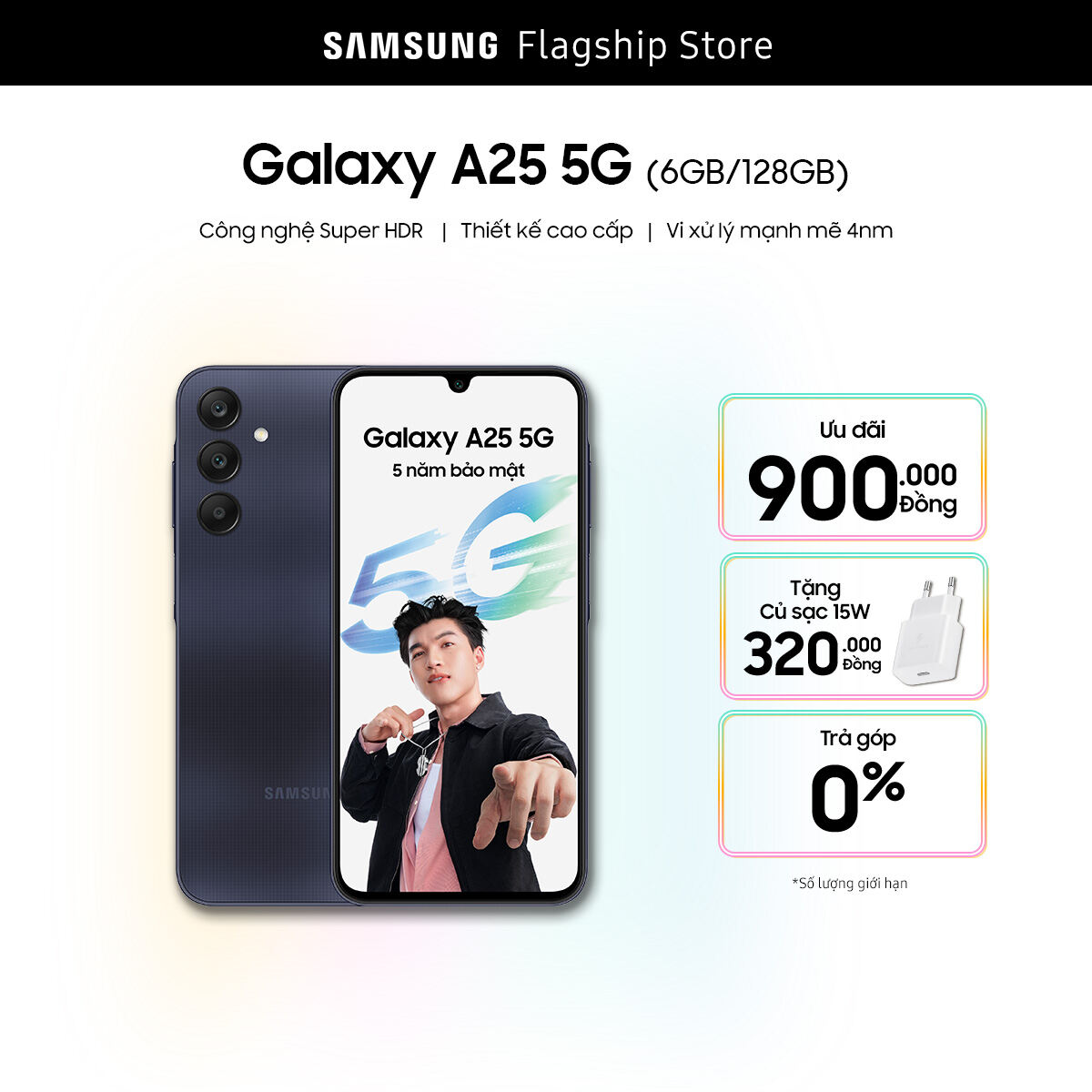 [SIÊU SALE TỪ 20H 1.2] Điện thoại Samsung Galaxy A25 5G, Màn hình Super AMOLED 120hz, Camera đến 50MP