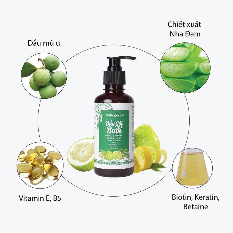 Dầu gội bưởi Milaganics ngăn rụng tóc kích thích mọc tóc
