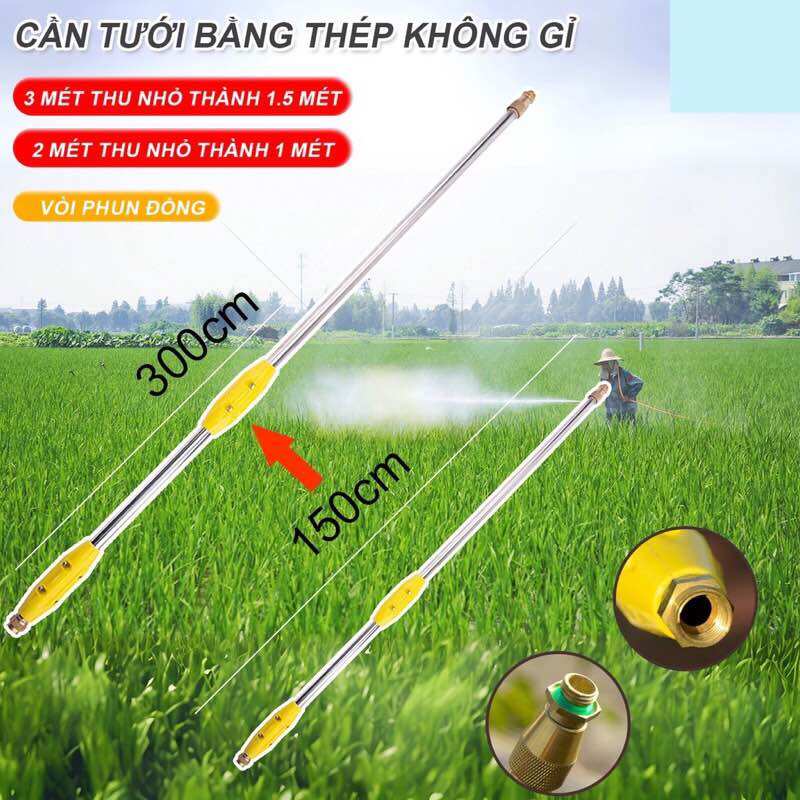 Cần rút inox 1,5m kéo dài 3m chuyên dụng phun xịt phân thu.ốc BVTV