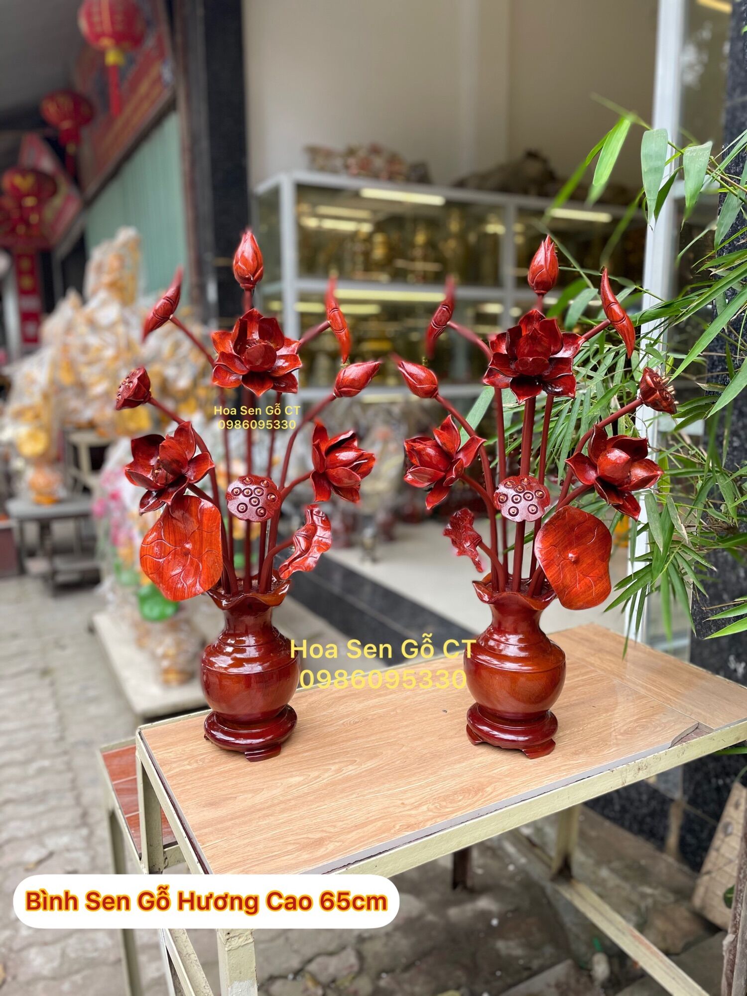 Bình Hoa Sen Gỗ Hương Cao 65cm - 1 Bình