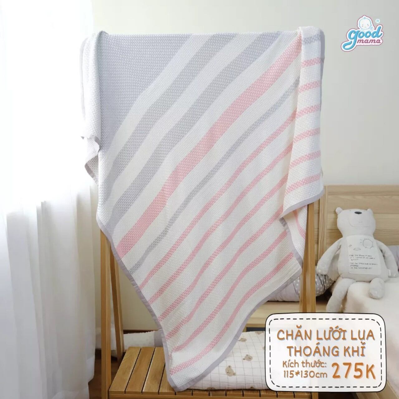 🍁🍁CHĂN LƯỚI VẢI LỤA SỢI TRE GOODMAMA🧶🐳Kích thước: 115x130cm