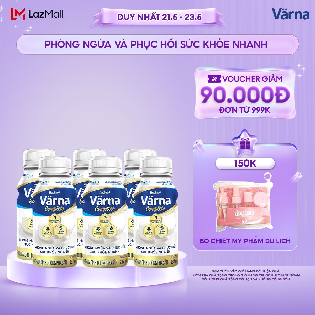 Lốc 6 chai sữa bột pha sẵn Varna Complete/ Diabetes chai 237ml - Phòng ngừa & Phục hồi nhanh - Varna
