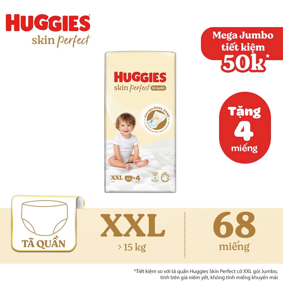 Tã Quần Huggies Jumbo Skin Perfect Size Lớn M102, L92, XL76, XXL68