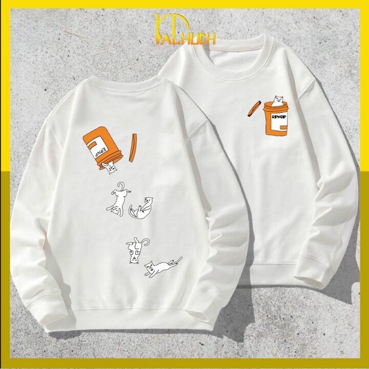 Áo sweater unisex in 4 con mèo, vải nỉ size từ 40-80kg
