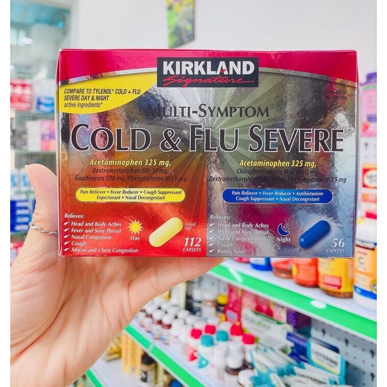 Kirkland Multi Symptom Cold & Flu Severe 168 viên của Mỹ (112 viên ngày, 56  viên đêm