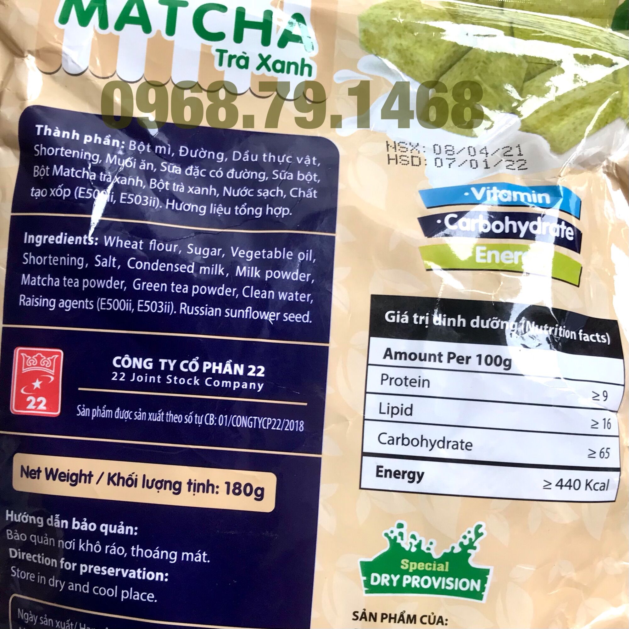 LƯƠNG KHÔ MATCHA TRÀ XANH - CÔNG TY 22