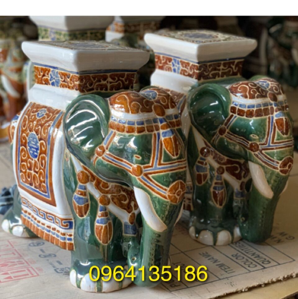 Tượng voi trang trí h43cm gốm sứ Bát Tràng