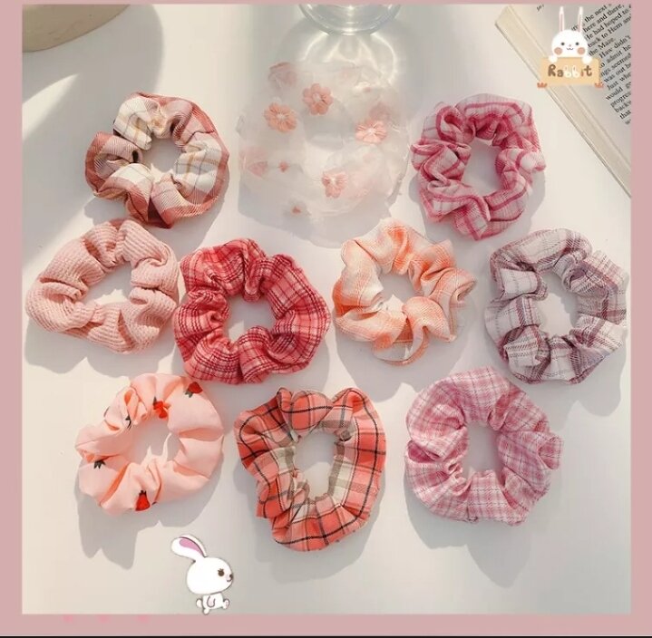 Set 10 thun cột tóc scrunchies tone màu đỏ buộc tóc hottrend