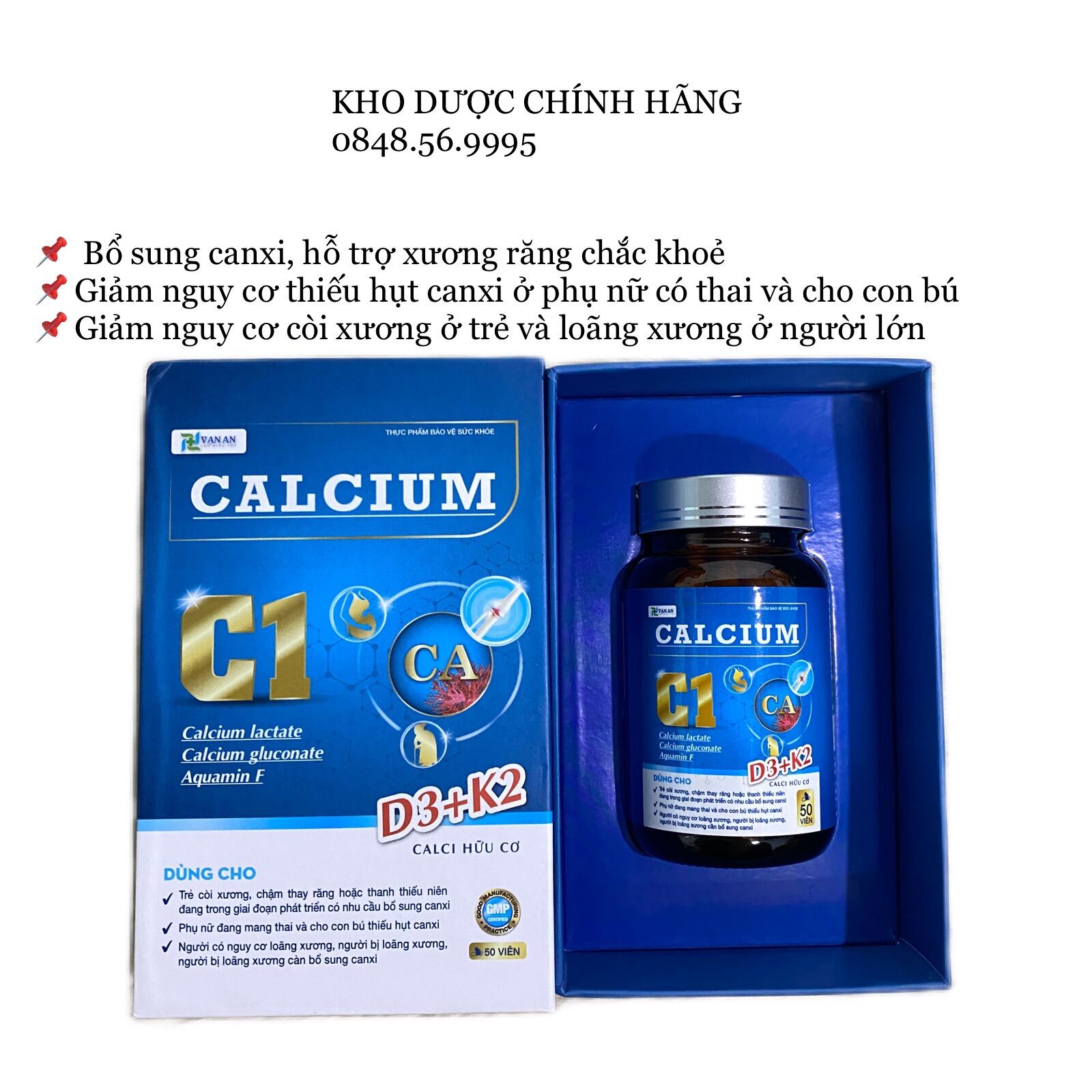 CANXI HỮU CƠ Calcium hộp 50 viên - Calci hữu cơ bổ sung D3 K2 canxi