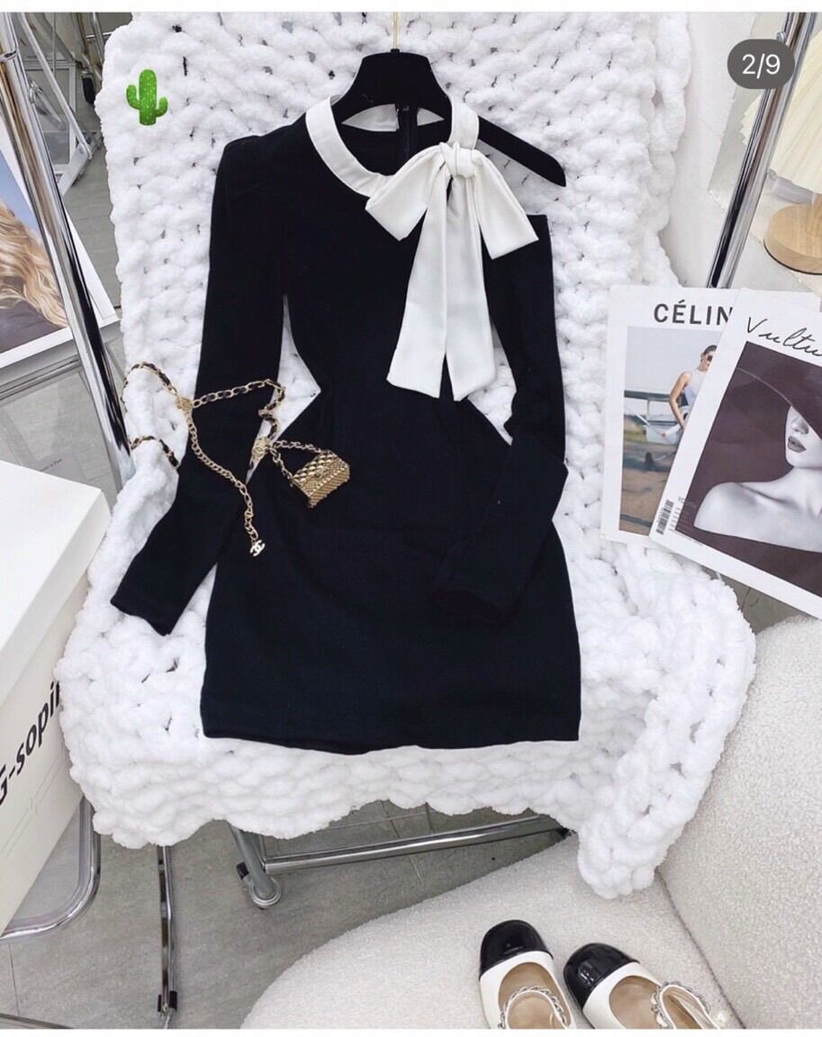 Style # đầm body phối nơ cổ chất gân đẹp from dưới 50kg