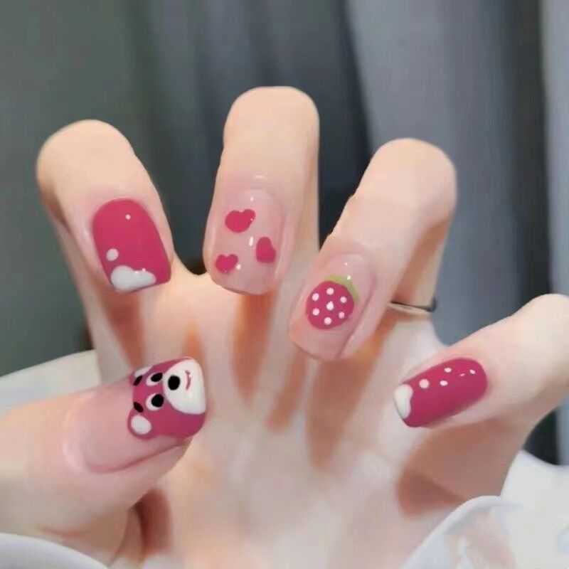 Bộ Nail 24 Móng Gấu Dâu Lotso Bear Hot Hit