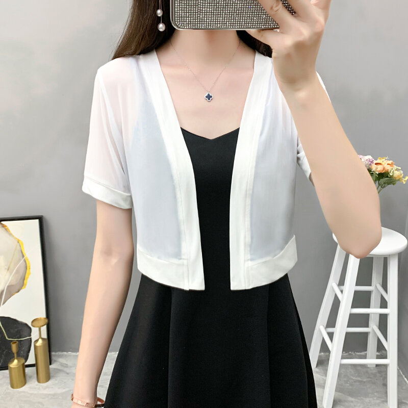 Váy hai dây phối voan lưới cho nữ mẫu mỏng nhỏ phối mùa hè áo khoác váy cardigan áo cánh phối ngoài 22 choàng vai