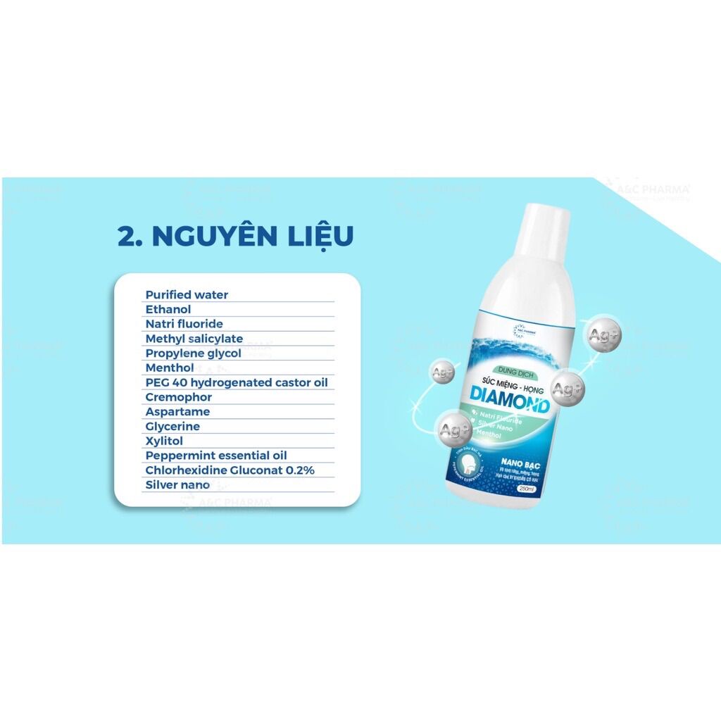 Dung Dịch Súc Miệng - Họng Diamond Nano Bạc A&C Pharma