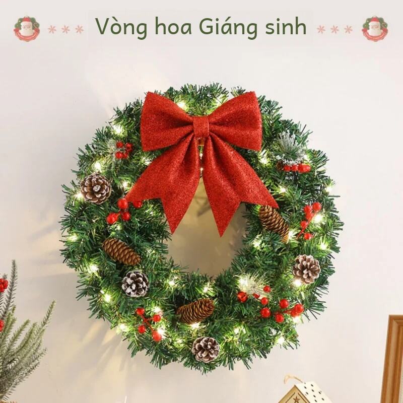 40/50/60Cm Nhân Tạo Vòng Hoa Treo Trang Trí Vòng Hoa Với Nón Thông Berry Vân Sam Đỏ Nơ Đồ Dùng Trang Trí Giáng Sinh