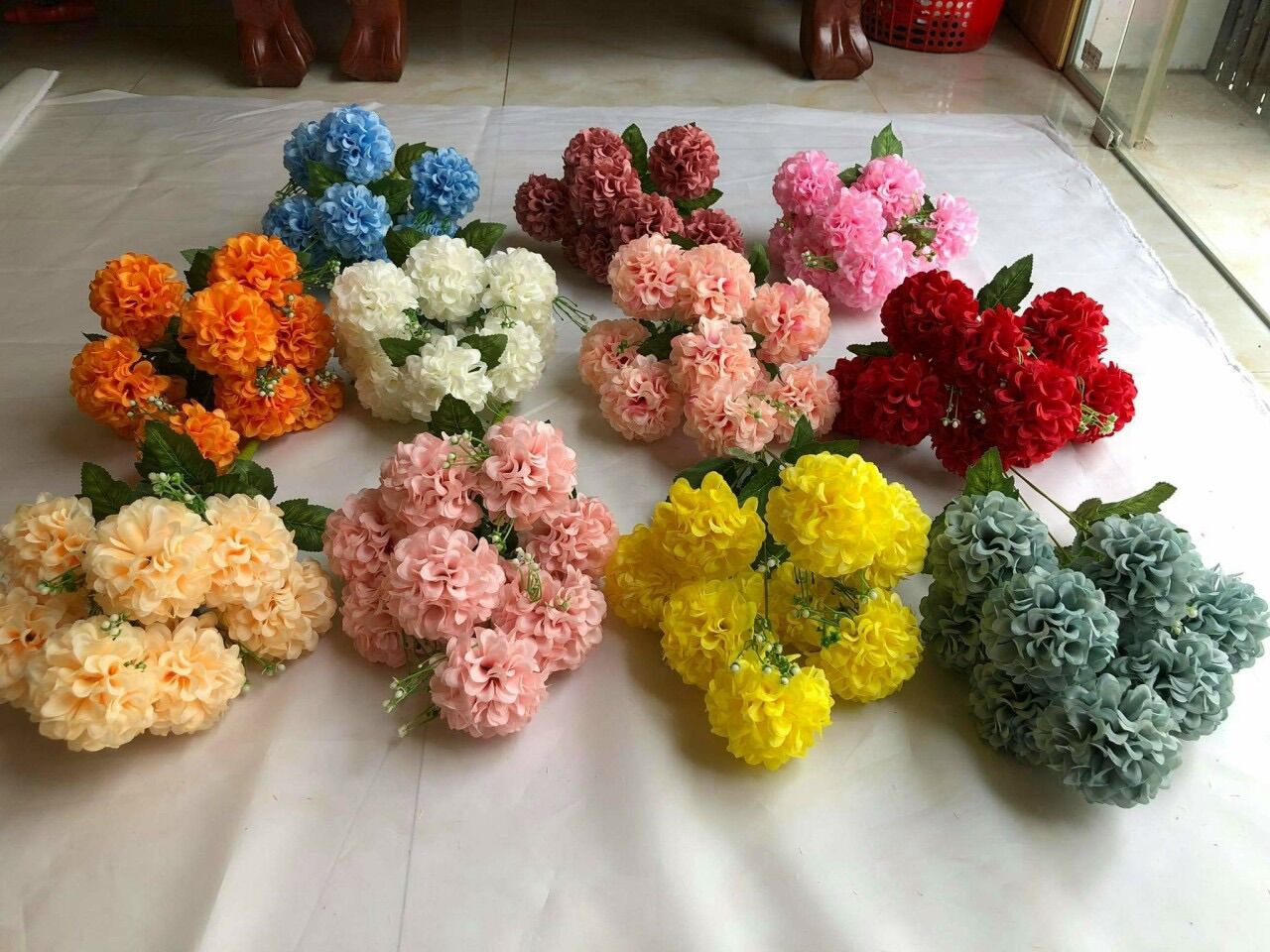 Cụm hoa cẩm tú cầu 9 bông_hoa lụa trang trí