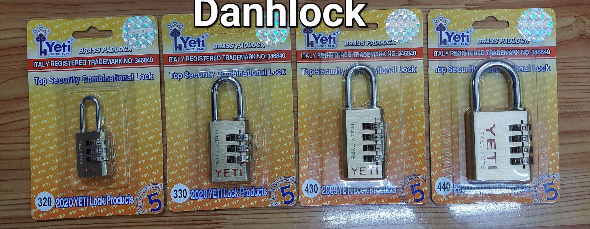 Khóa số YETI thau vàng logo đỏ
