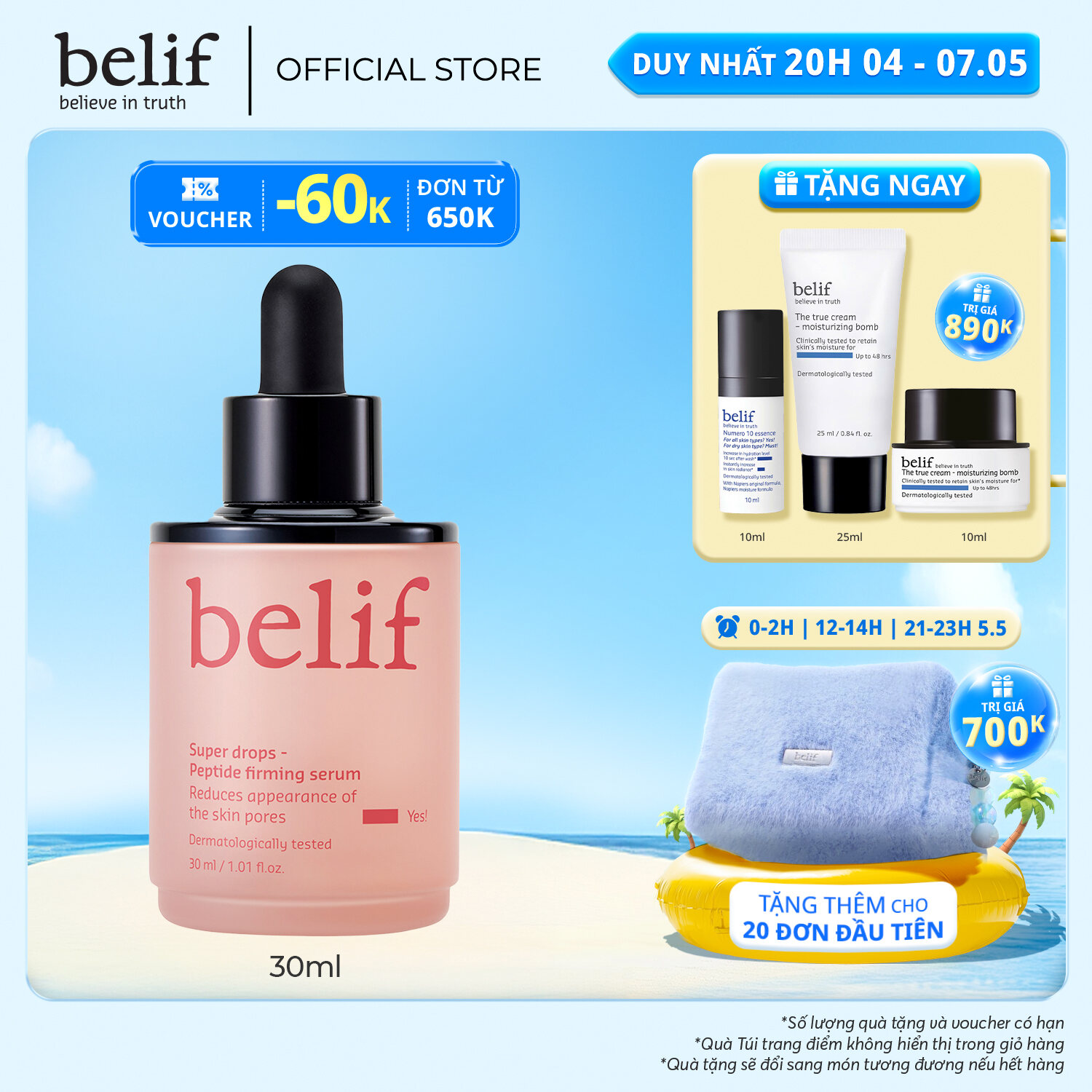 Tinh chất tái tạo và cải thiện nếp nhăn belif Super drops - Peptide firming serum 30ml