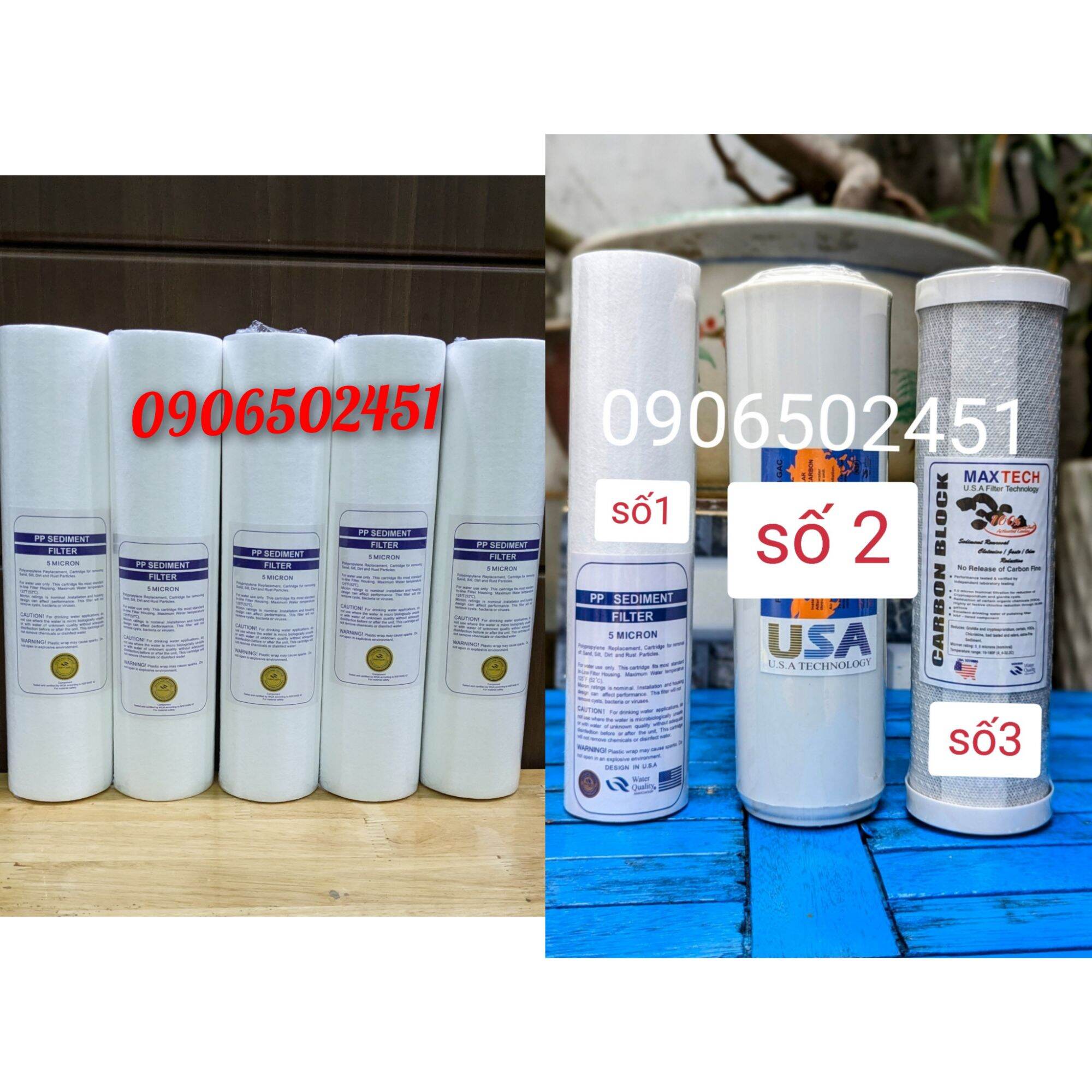 [HCM](Ảnh thật) BỘ 8 LÕI LỌC NƯỚC SỐ 1 2 3 LY 10 INCH (6 lõi 1+ 1 lõi 2+1 lõi 3)