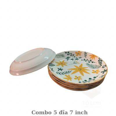 Combo 5 đĩa gốm sứ hoa văn cao cấp 15.5cm và 18cm, dĩa gốm sứ cáo cấp hoạ tiết hoa Cute
