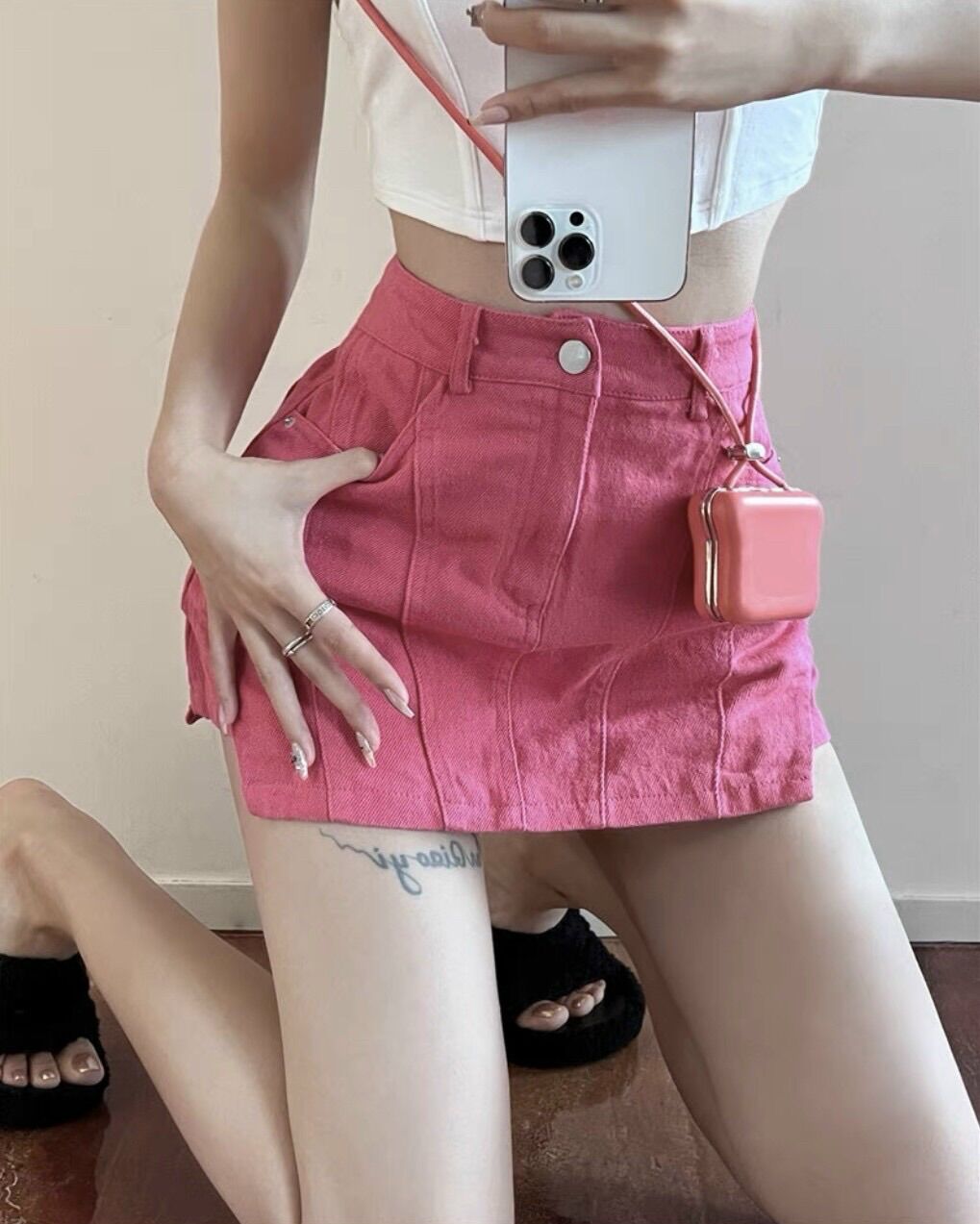 Quần giả váy jean cotton hàng đẹp chuẩn shop
