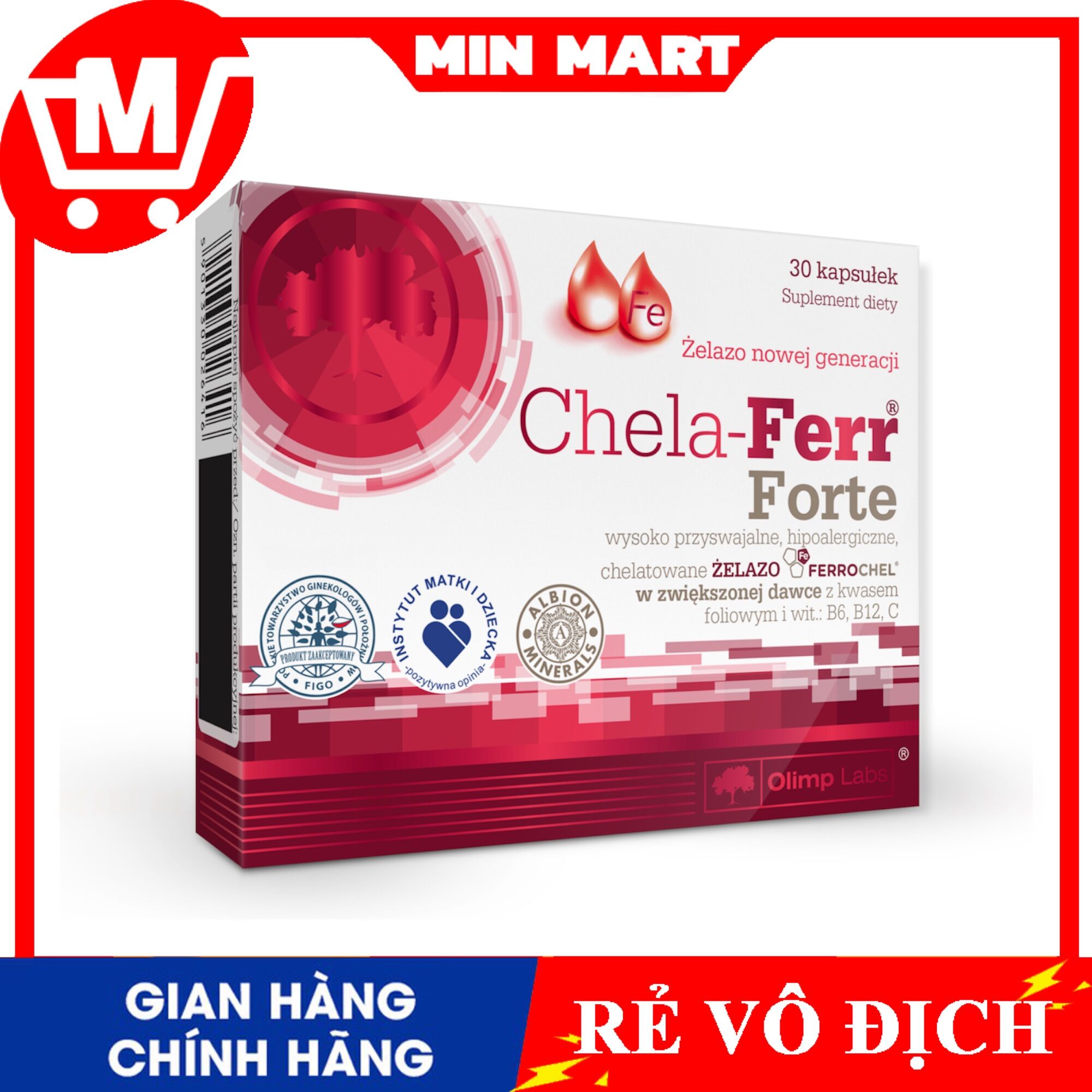 Hộp chela Ferr Forte Sắt hữu cơ cho người thiếu máu, mẹ bầu và sau sinh- Hộp 30 viên