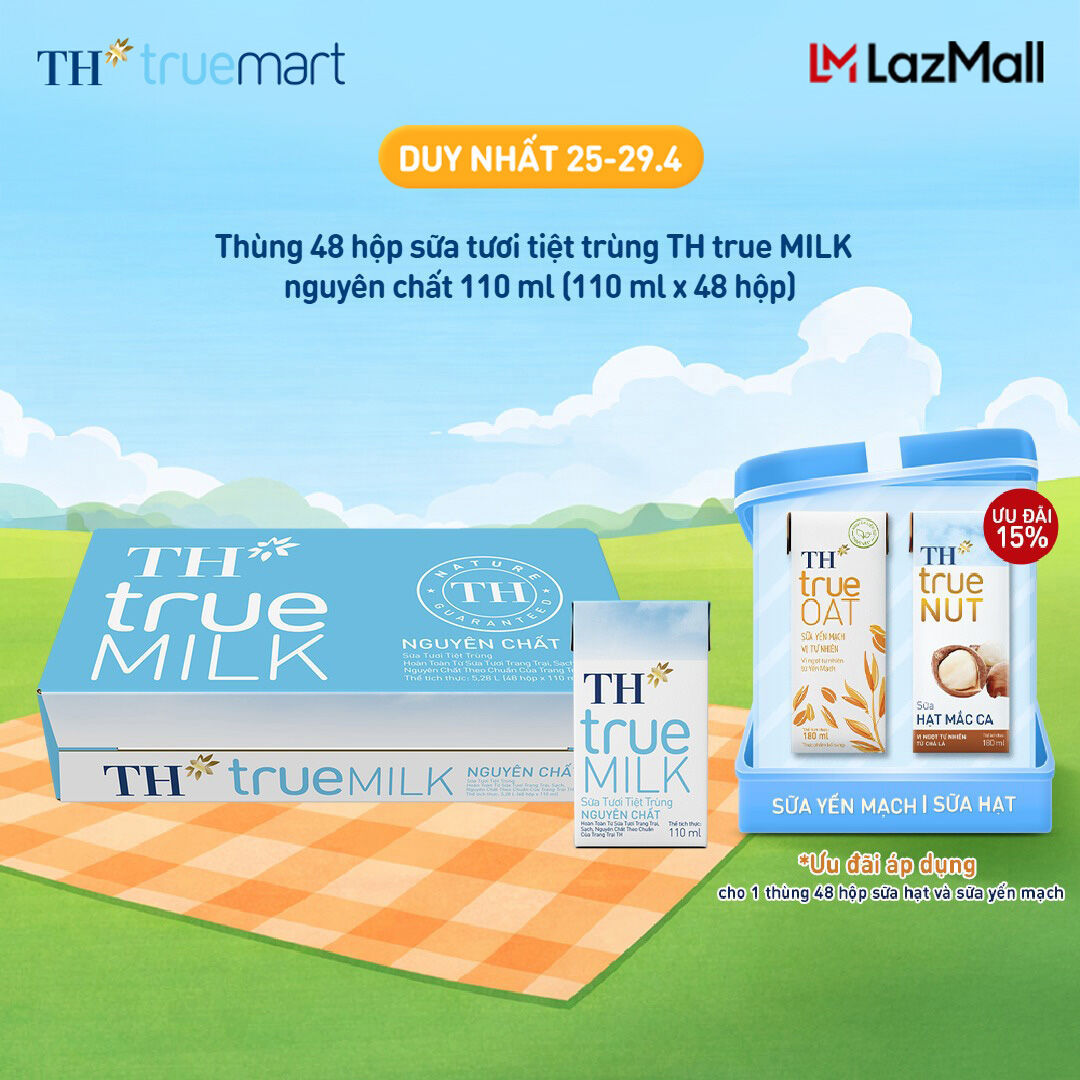 Thùng 48 hộp sữa tươi tiệt trùng  TH true MILK nguyên chất 110 ml (110 ml x 48)