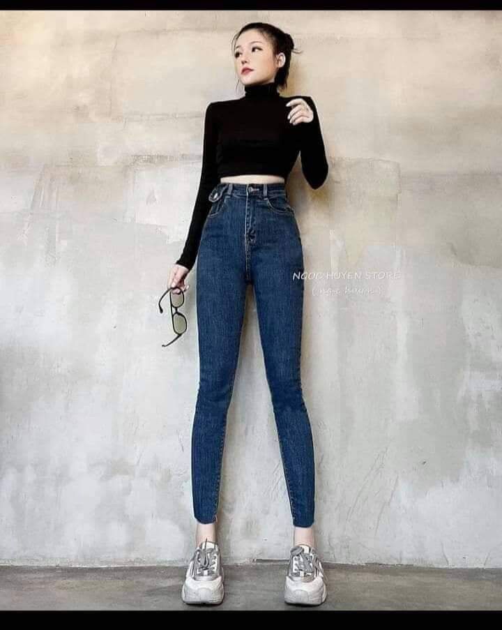 Quần jean ôm 1khuy nắp túi lưng cao