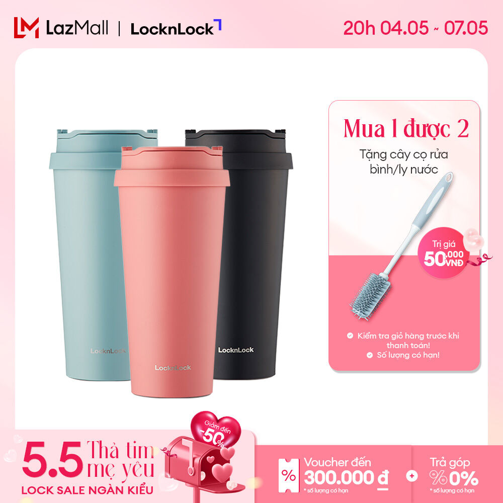 LHC4279 - Bình giữ nhiệt Lock&Lock có 2 nắp thay thế New Clip Tumbler 540ml - 3 màu, Nắp kín và nắp 
