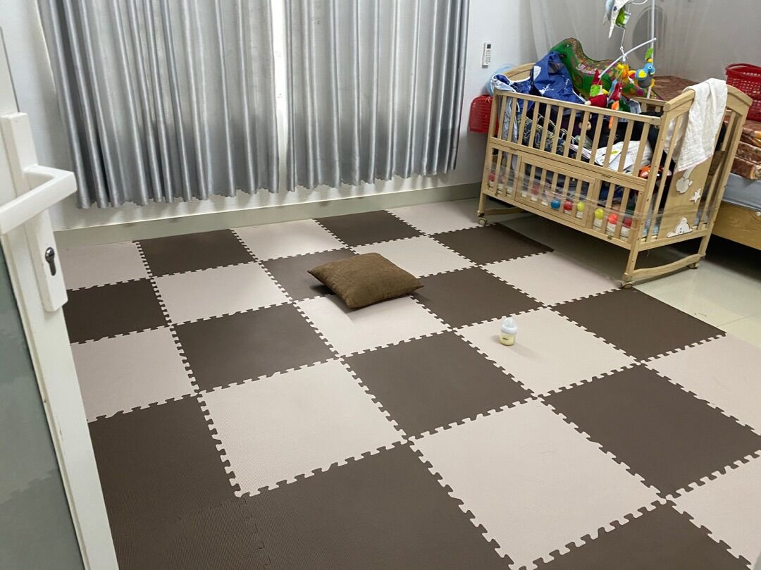 bộ 10 thảm xốp lót sàn nâu kem kích thước 58x58x1cm