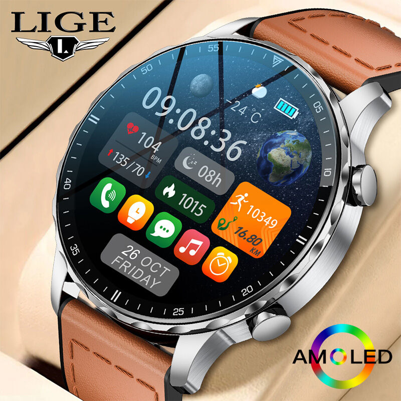 LIGE | Đồng Hồ Thông Minh Nam LIGE 2026 Màn Hình HD 1.85” Màn Hình Theo Dõi Nhịp Tim Cuộc Gọi Bluetooth IP68 Đồng Hồ Thông Minh Thể Thao Chống Nước Dành Cho Doanh Nhân Dành Cho Android & iOS