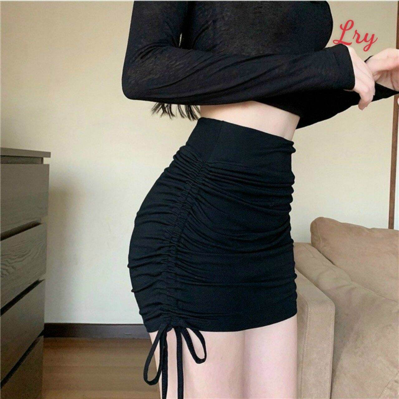 CHÂN VÁY NGẮN ÔM KIỂU RÚT DÂY FORM 50KG(U)