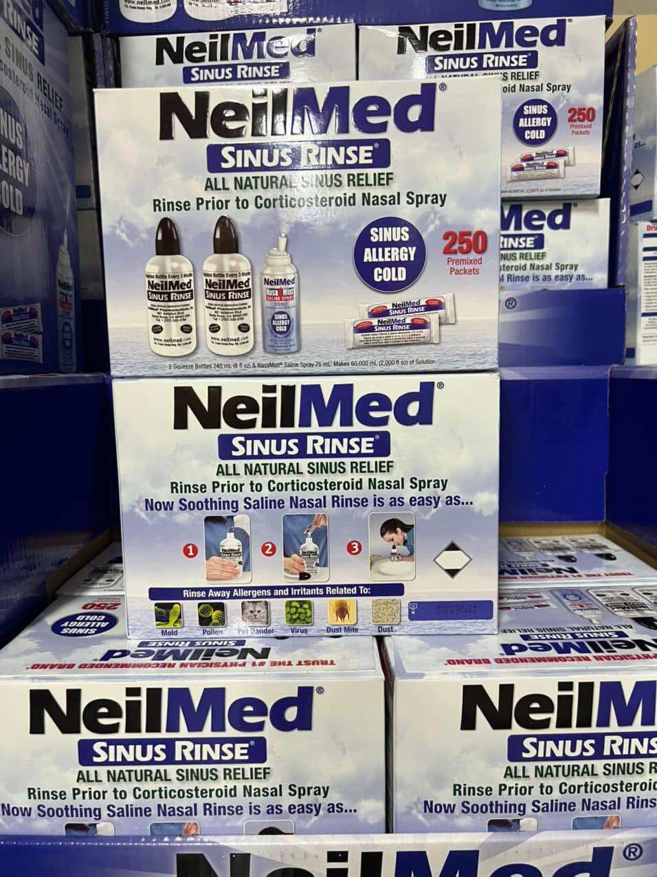 Combo Bình Xịt Rửa Mũi NeilMed Smile 250 gói muối người lớn