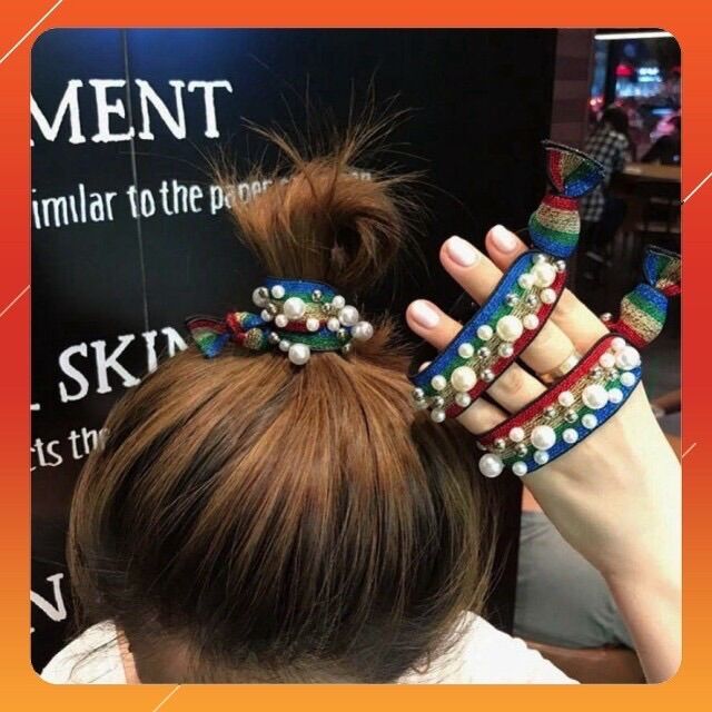 🔥 Set 5 Sợi Dây cột Tóc Sắc Cầu Vòng hạt Ngọc