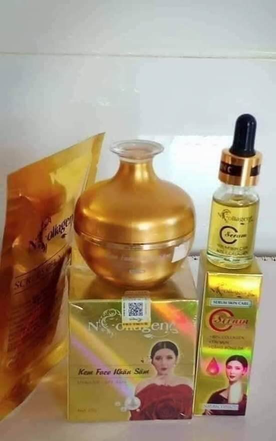Combo kem face nhân sâm +serum c ncollagen tặng kèm sét tẩy tế bào