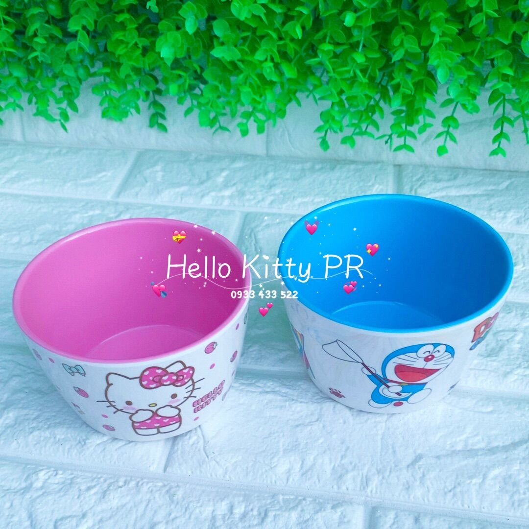 CHÉN MUỖNG LY BÀN ĂN HELLO KITTY & DORAEMON