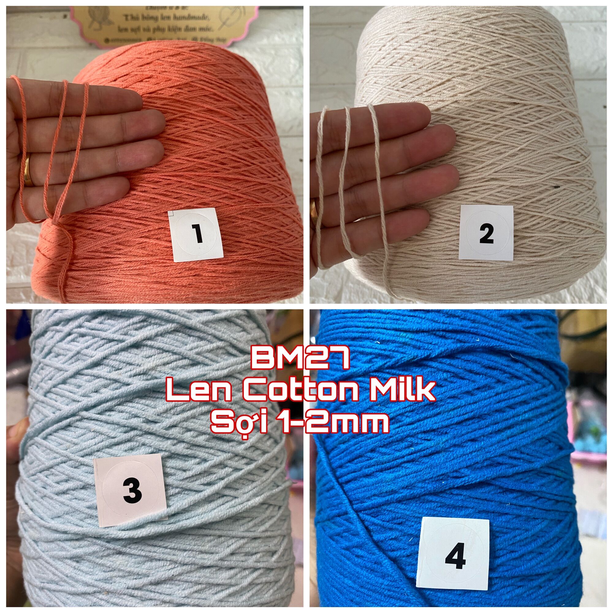 (27)Len cotton milk nhiều size nhiều màu(100g)