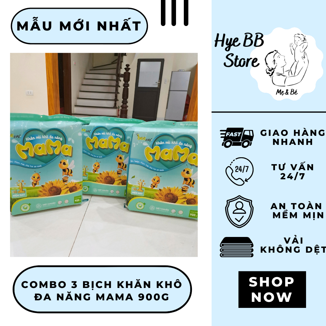 [HÀNG CHÍNH HÃNG] COMBO 3 BỊCH KHĂN VẢI KHÔ ĐA NĂNG MAMA 900G