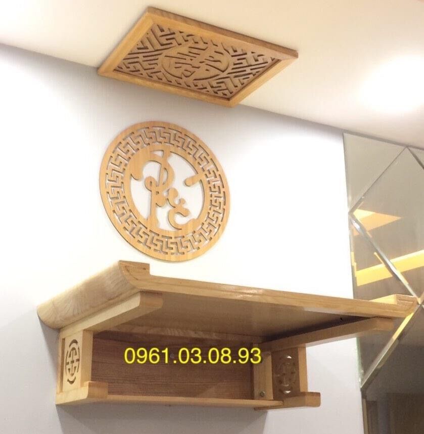 bàn thờ treo tường gỗ sồi kt 41x61 kèm chắn khói