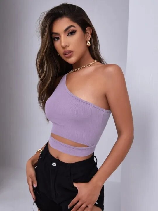 Áo croptop ( M06 ) Tím lệch vai