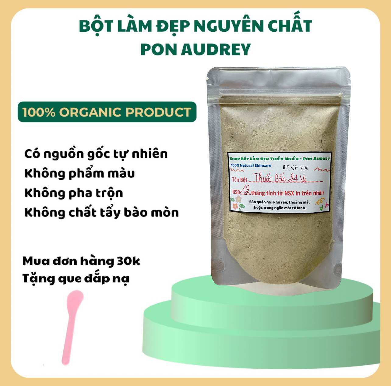 Bột thuốc bắc 24 vị nguyên chất ủ trắng da, trẻ hóa, giảm mụn, mờ thâm nám tàn nhang