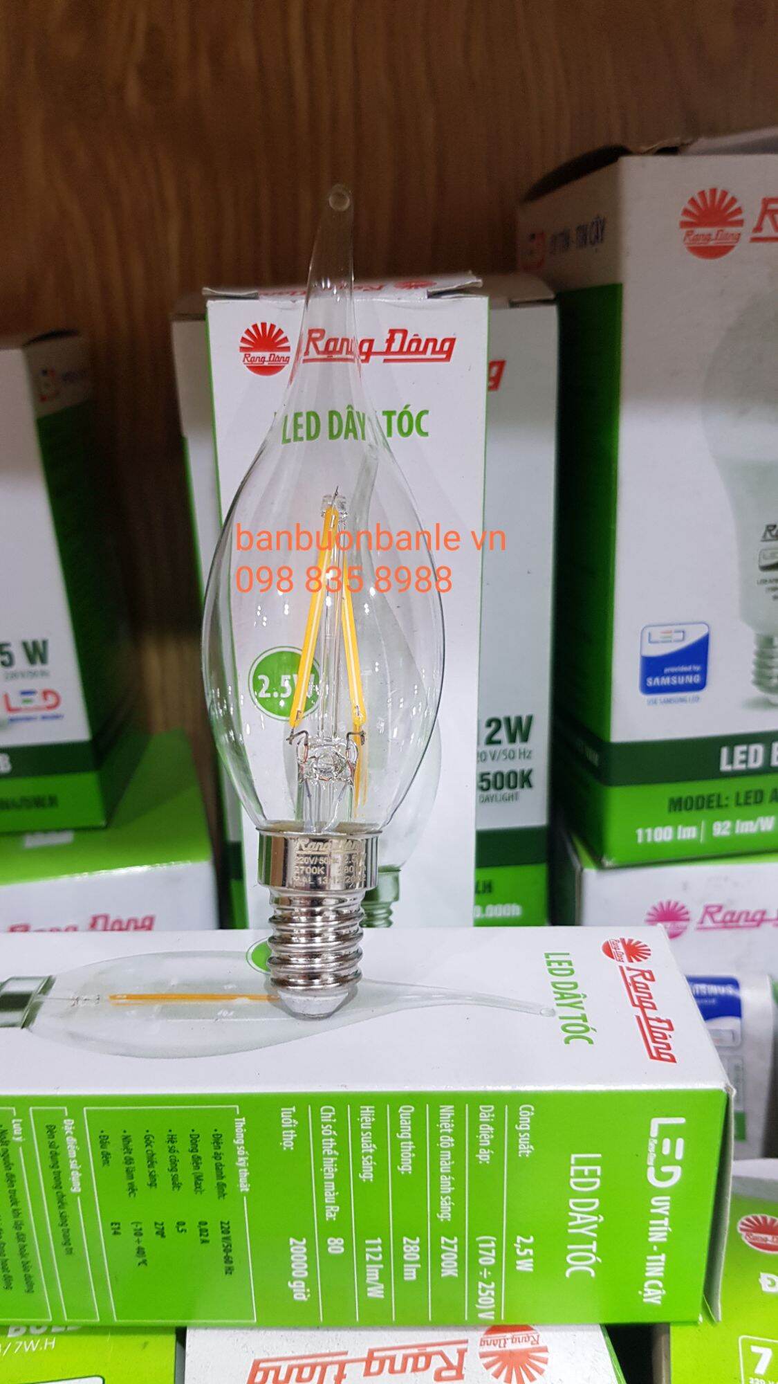 Bóng đèn LED nến dây tóc 2,5w Rạng Đông