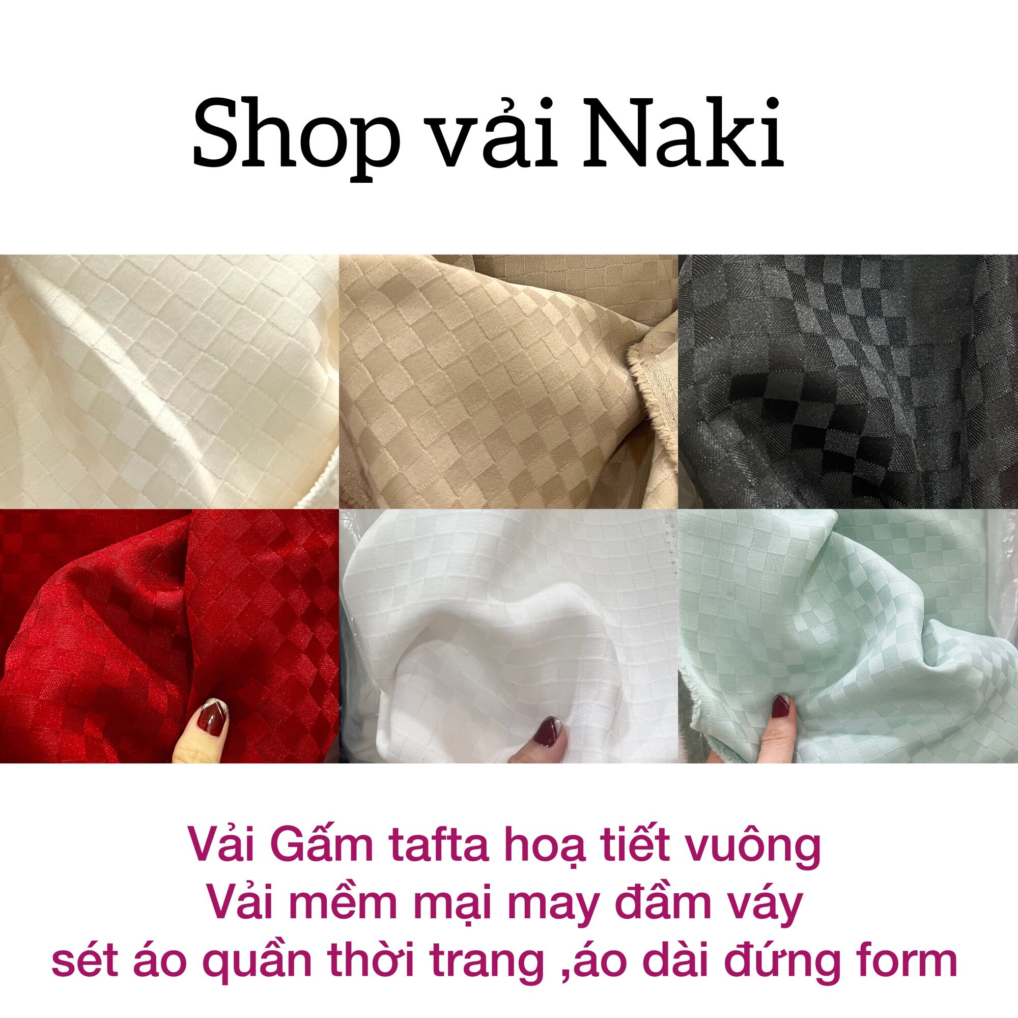 Vải gấm tafta hoạ tiết vuông có độ cứng đứng form may sét vest, đầm váy khổ 1,5m