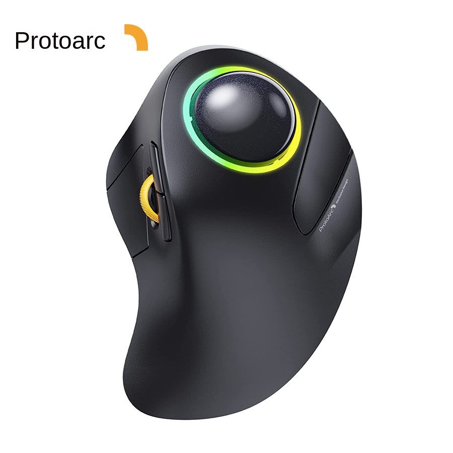 ProtoArc Wireless Index Finger Trackball Mouse Rechargeable RGB Rollerball BT 2.4g Mice for Computer Laptop 3 Device Connection