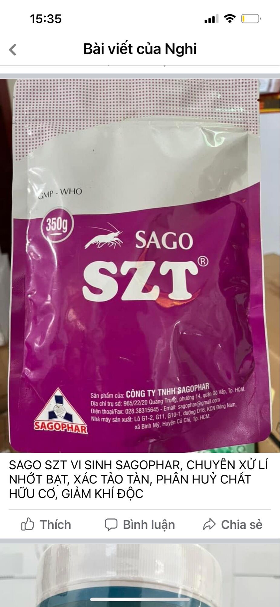 Sago szt vi sinh chuyên xử lý nhớt bạt, phân huỷ chất hữu cơ, hấp thụ khí độc