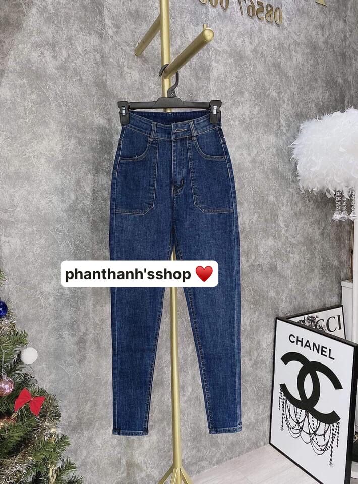 quần jean nữ co dãn cạp lưng cao 2 nút túi nổi
