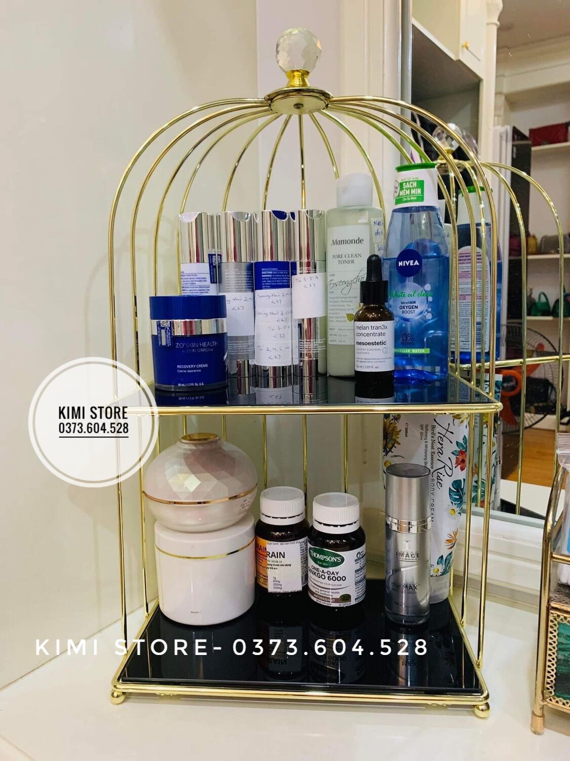 Kệ Lồng Chim 2 Tầng Trưng Nước Hoa Mỹ Phẩm