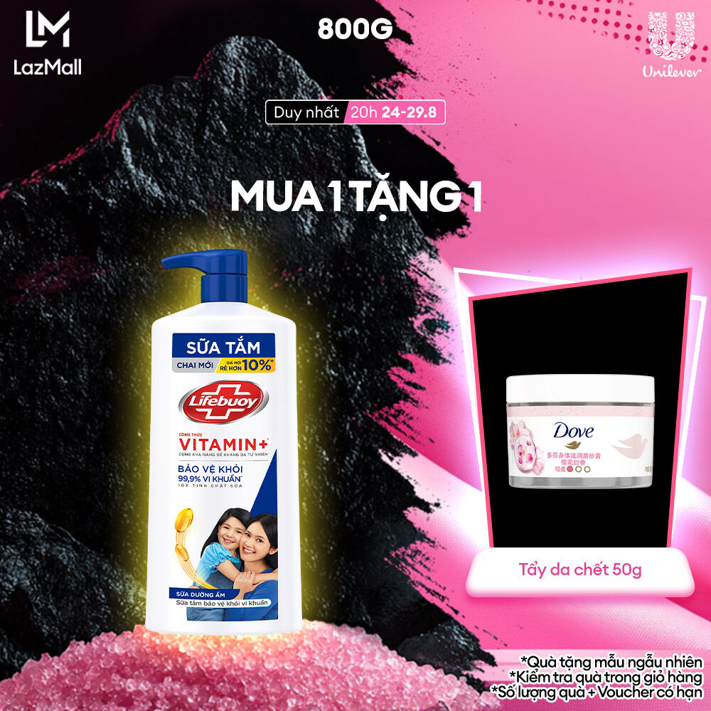 Sữa tắm Lifebuoy 800g Chăm sóc da dưỡng ẩm mềm mịn giúp bảo vệ khỏi 99.9% vi khuẩn và ngăn ngừa vi khuẩn lây lan trên da (Chai)
