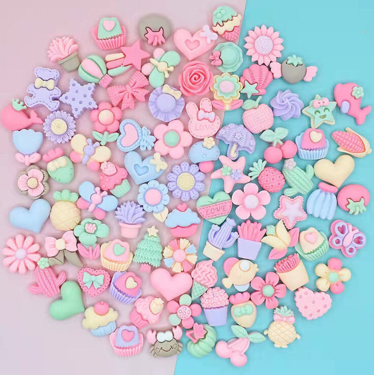 Set 100 Charm màu pastel làm slime, phụ kiện tóc, dán ốp lưng, vape,..